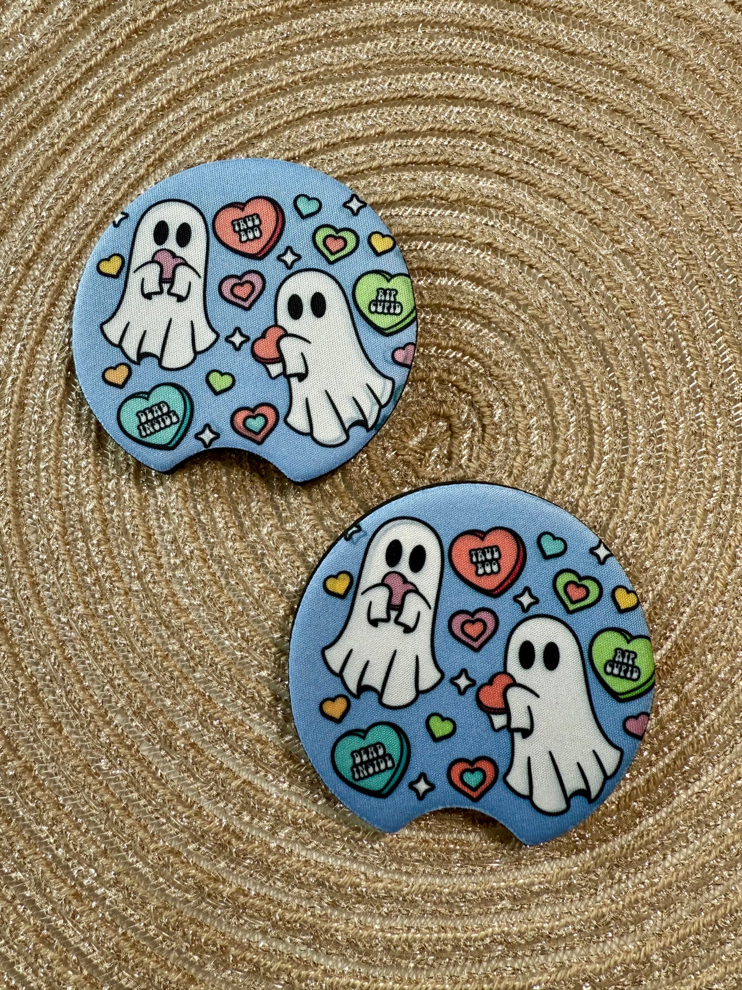 CAR COASTER SET - CANDY HEARTS BOO