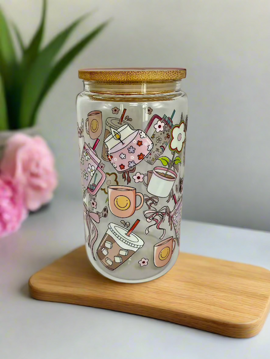 CAN GLASS CUP - RETRO CANDLE FLOWER COFFEE GIRLIE
