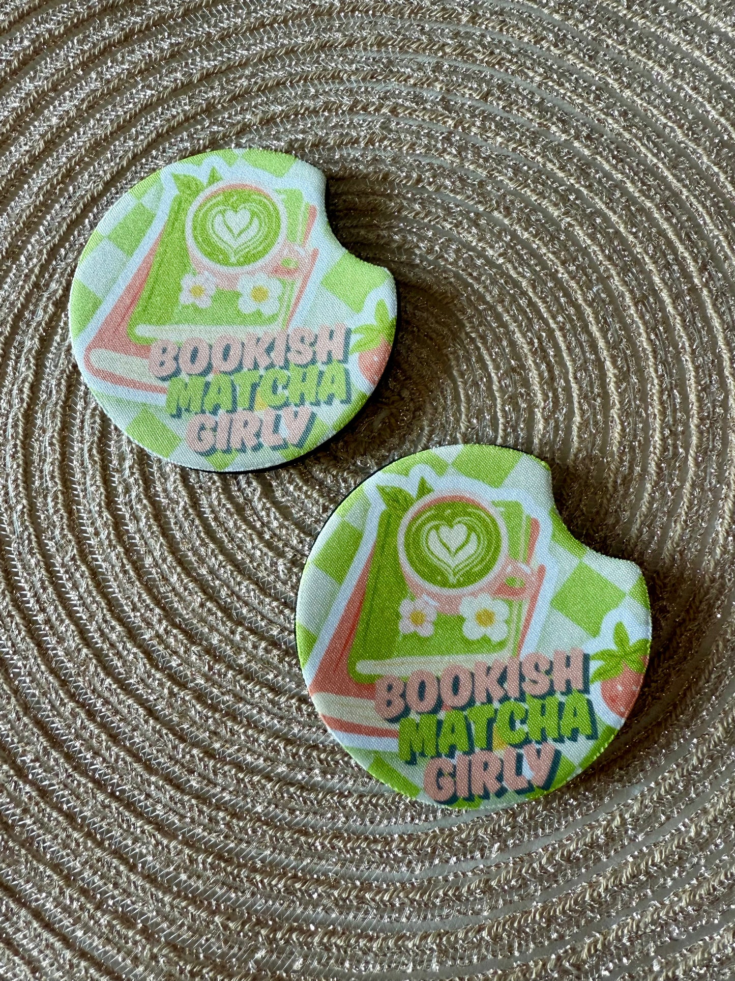 CAR COASTER SET - BOOKISH MATCHA GIRLY
