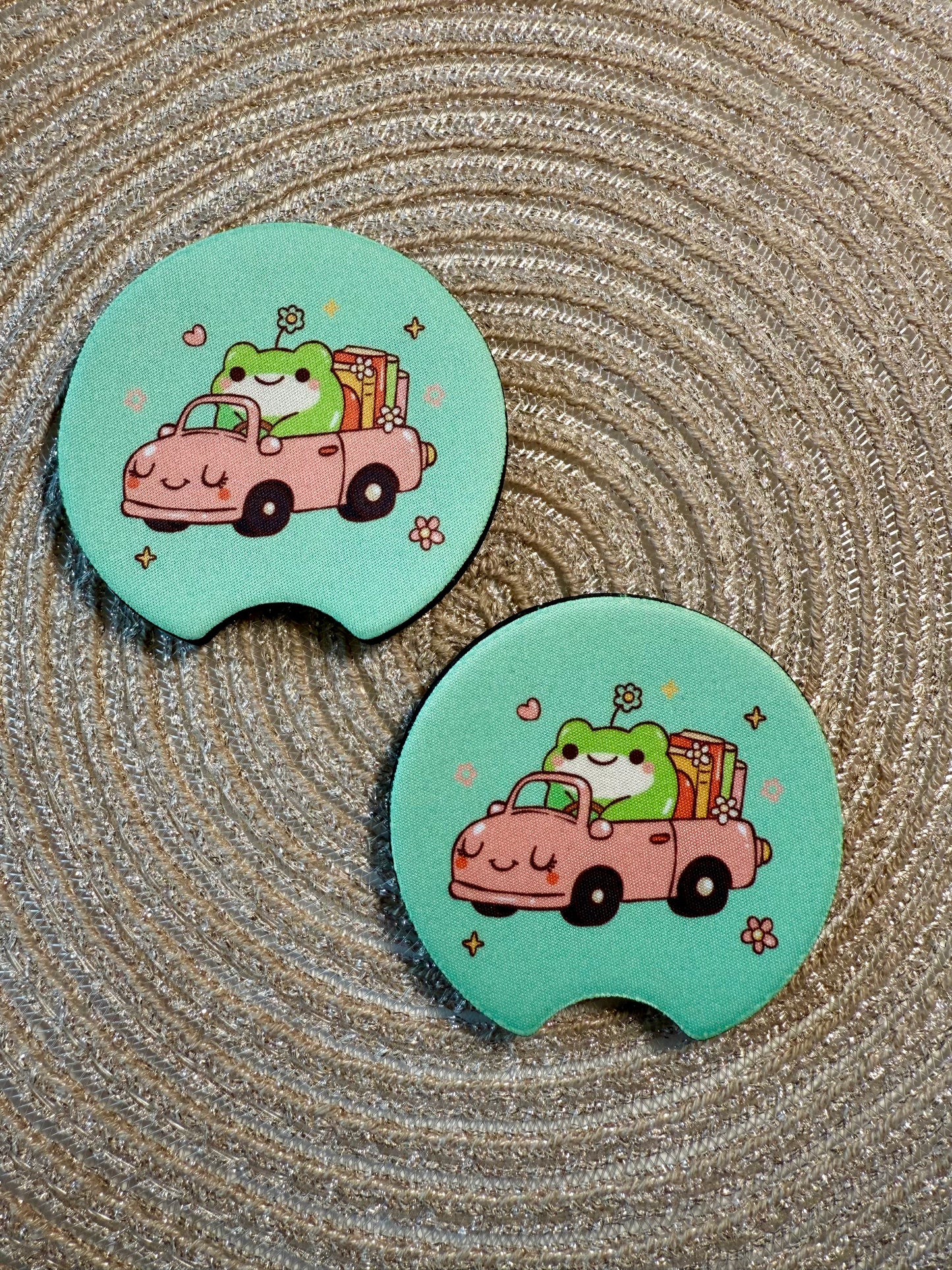 CAR COASTER SET - BOOKISH FROG (MINT)