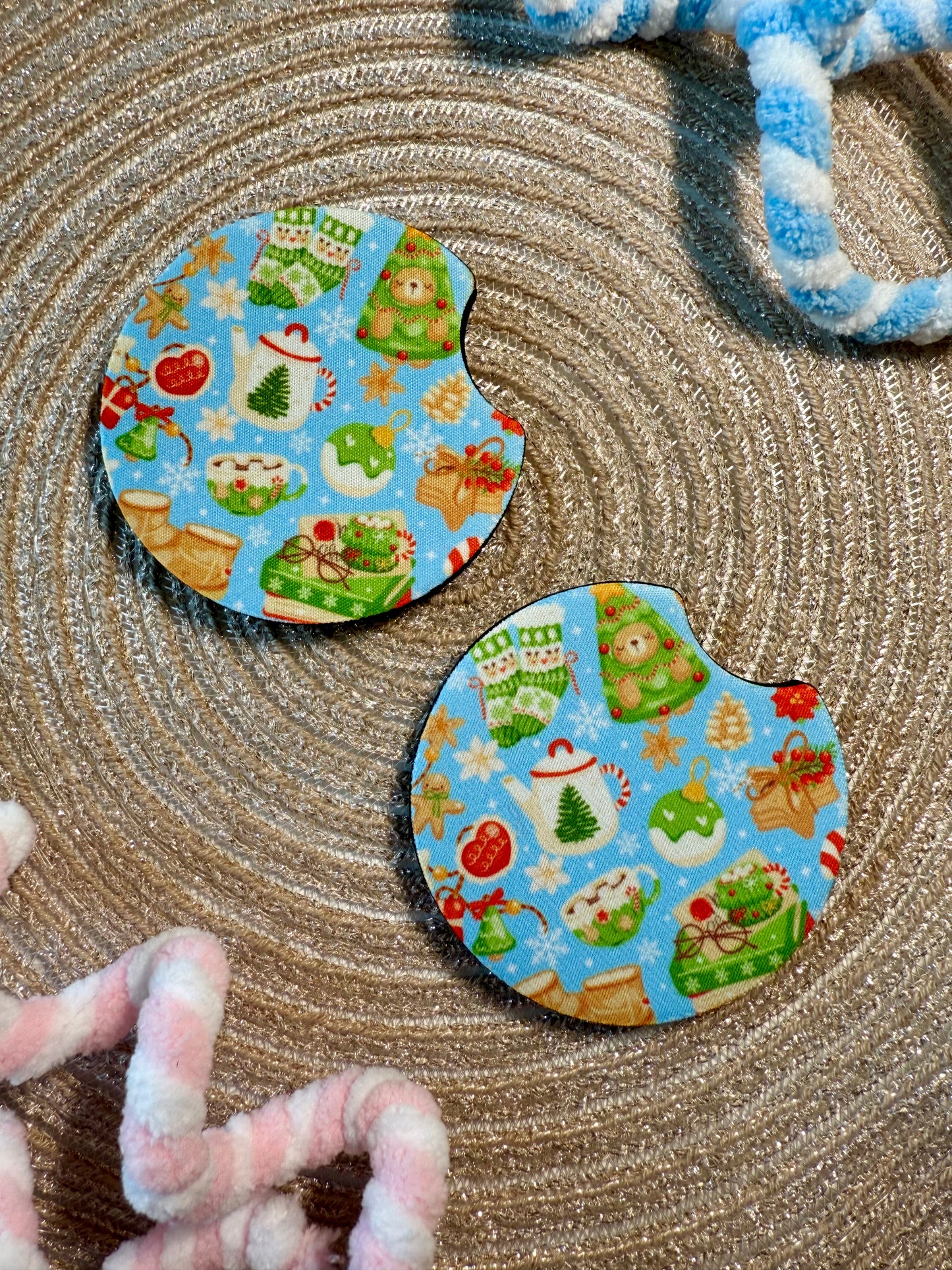 CAR COASTER SET - COZY BLUE HOLIDAY