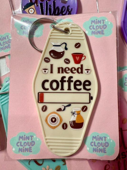 RETRO MOTEL KEYCHAIN - I NEED COFFEE