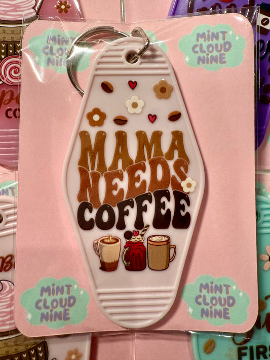 RETRO MOTEL KEYCHAIN - MAMA NEEDS COFFEE