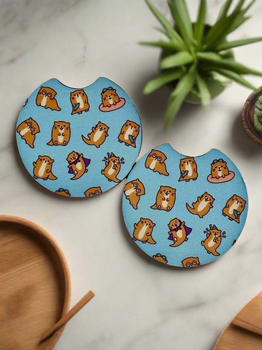CAR COASTER SET - MY SWEET BLUE OTTERS