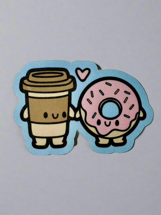 KAWAII COFFEE LOVES DONUT STICKER - LARGE