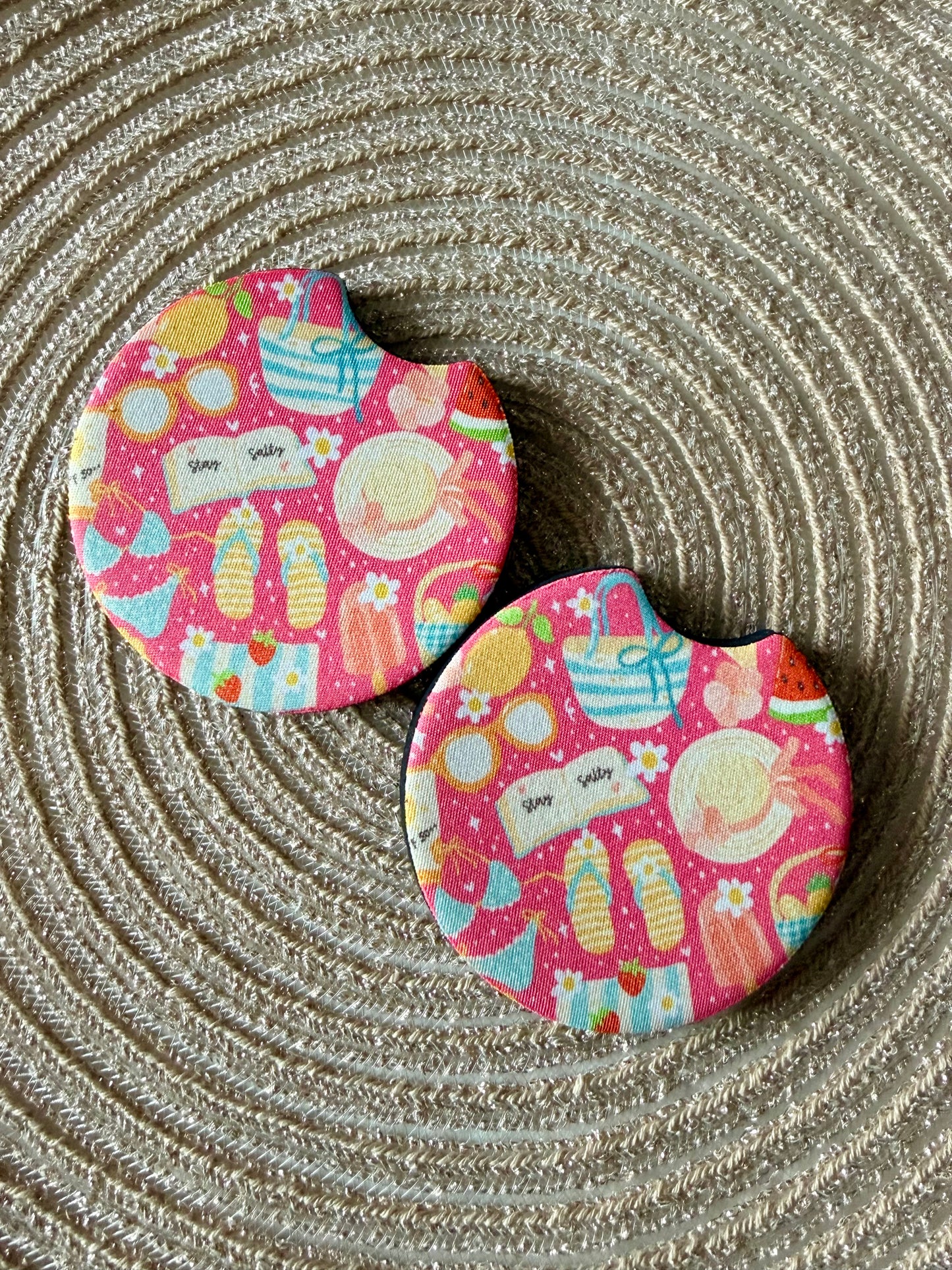 JUEGO DE POSAVASOS PARA COCHE - MY SWEET PINK OTTERS