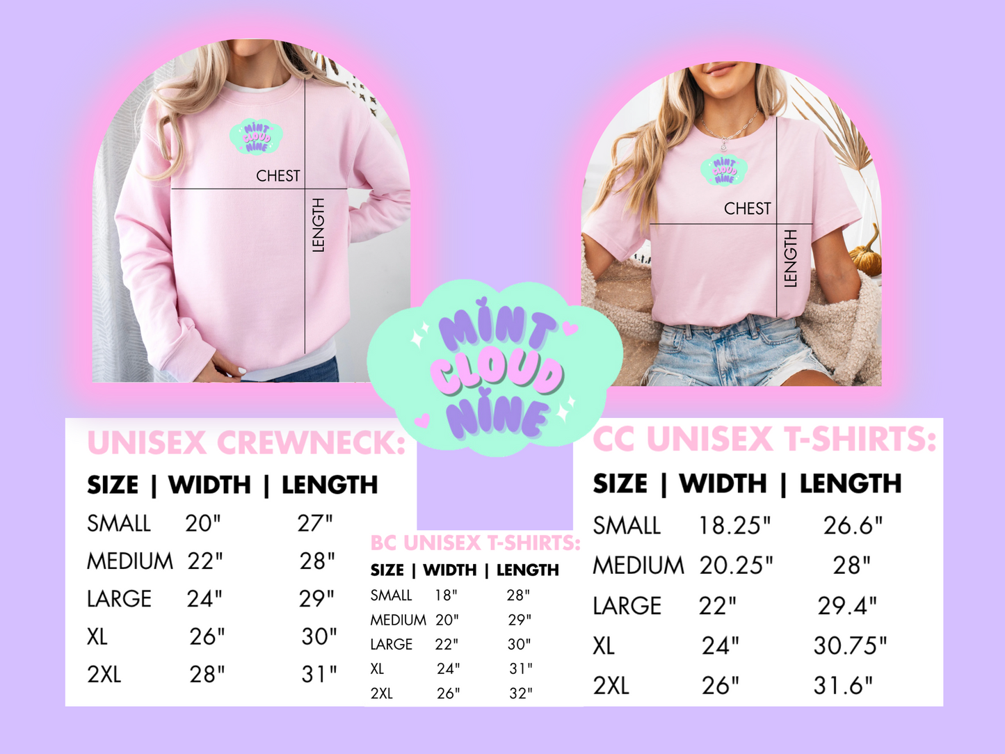 SIZE CHART BY MINTCLOUDNINE - FOR YOUR INFORMATION