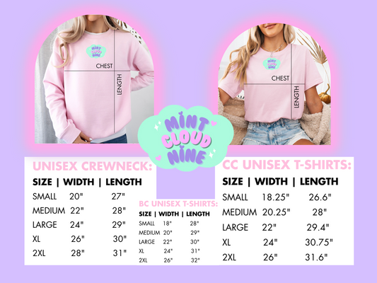 SIZE CHART BY MINTCLOUDNINE - FOR YOUR INFORMATION