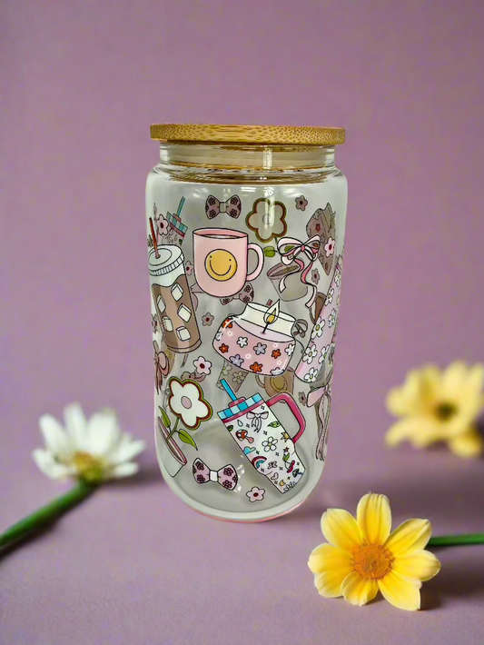 CAN GLASS CUP - RETRO CANDLE FLOWER COFFEE GIRLIE