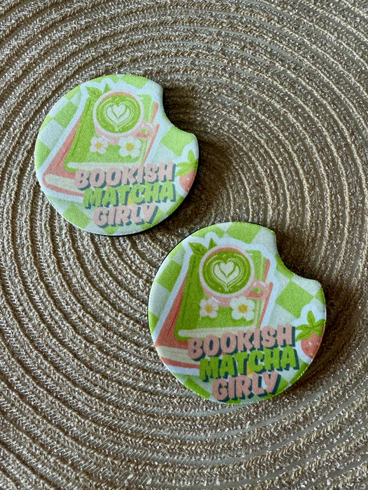 CAR COASTER SET - BOOKISH MATCHA GIRLY
