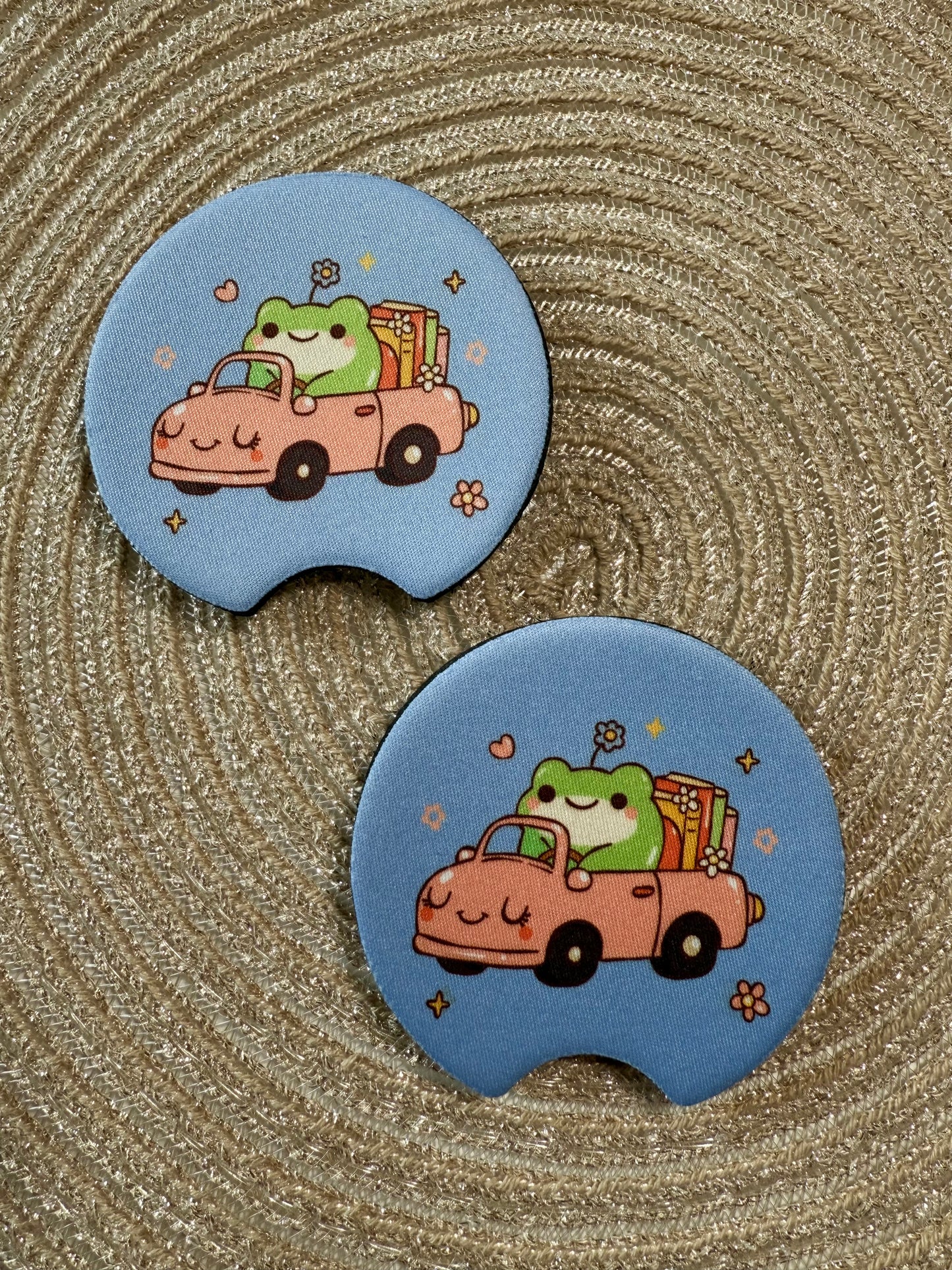 CAR COASTER SET - BOOKISH FROG (BLUE)