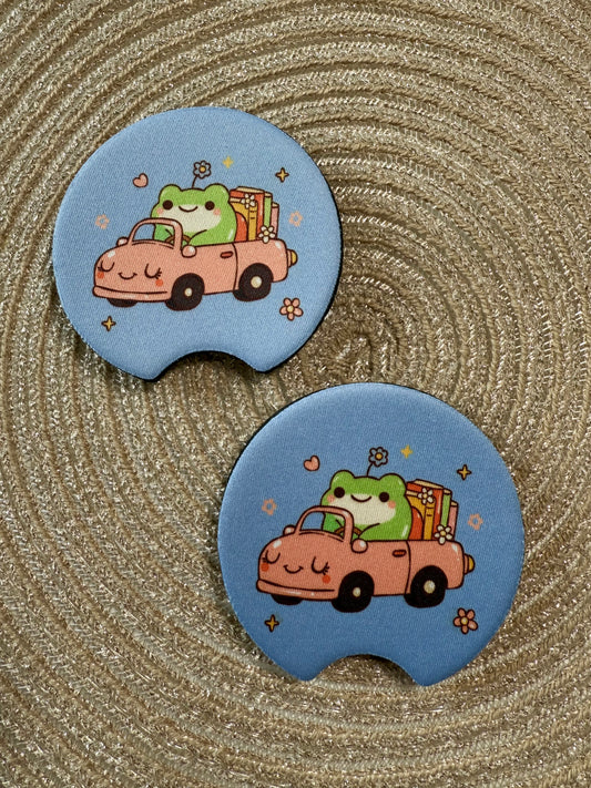 CAR COASTER SET - BOOKISH FROG (BLUE)