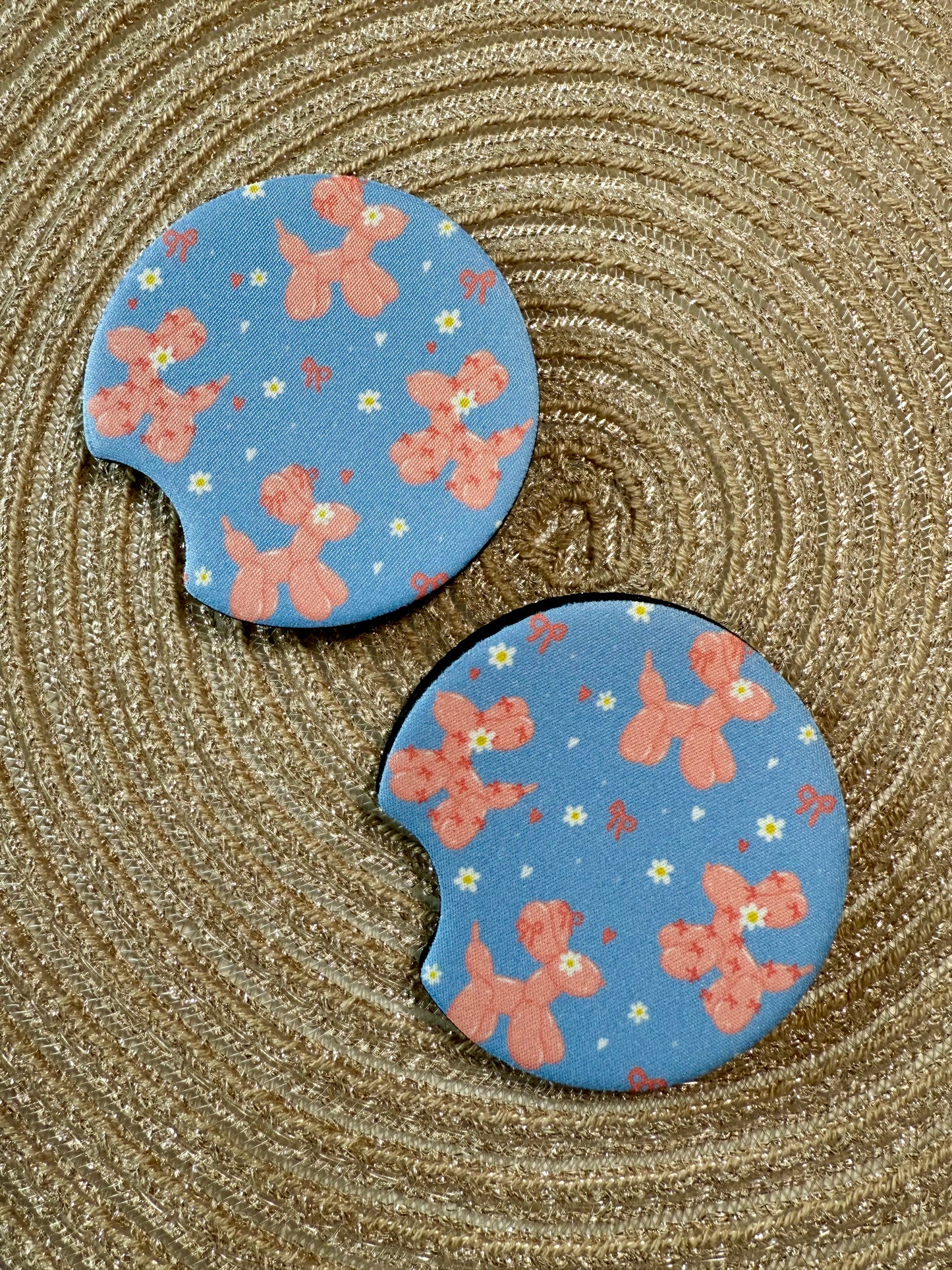 CAR COASTER SET - PINK BALLOON DOGS