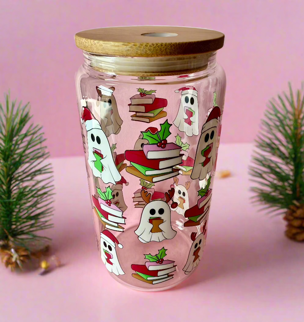 CAN GLASS CUP -BOOKISH CHRISTMAS BOO