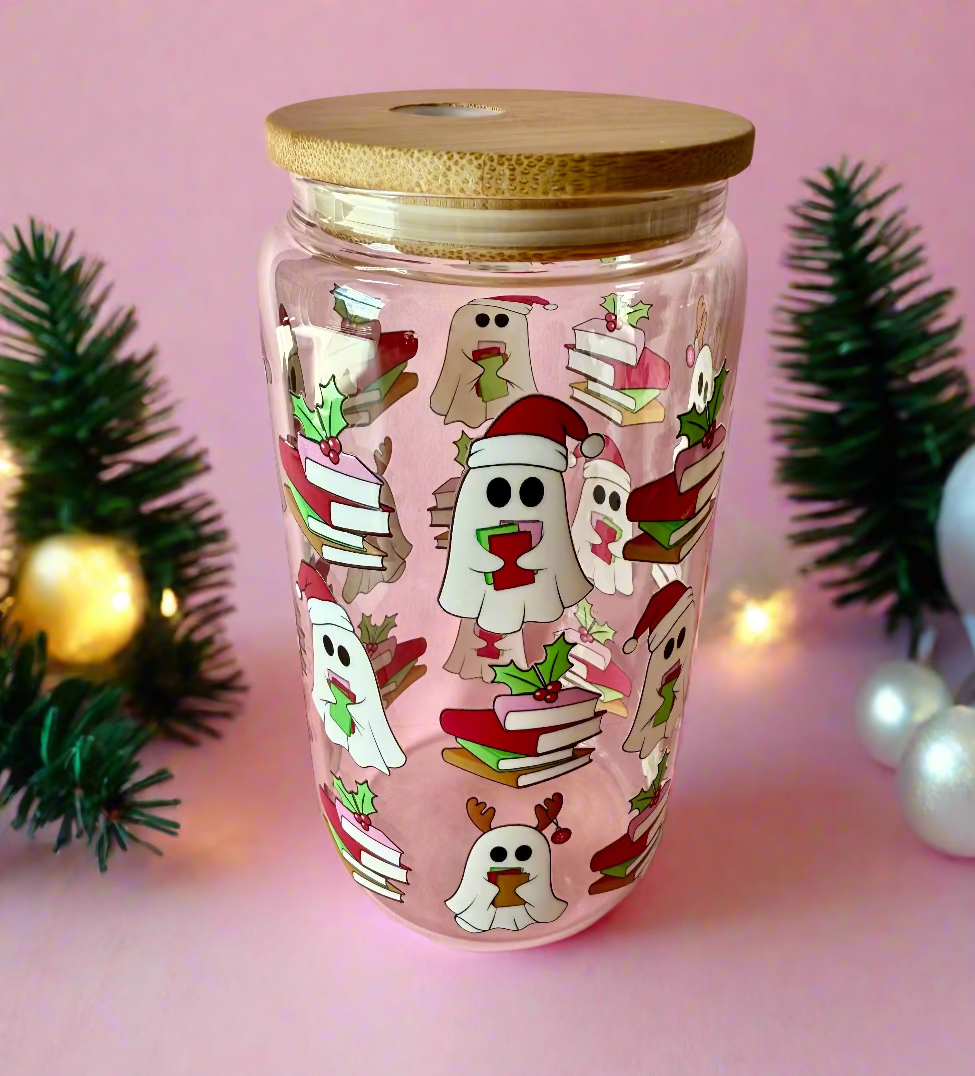 CAN GLASS CUP -BOOKISH CHRISTMAS BOO