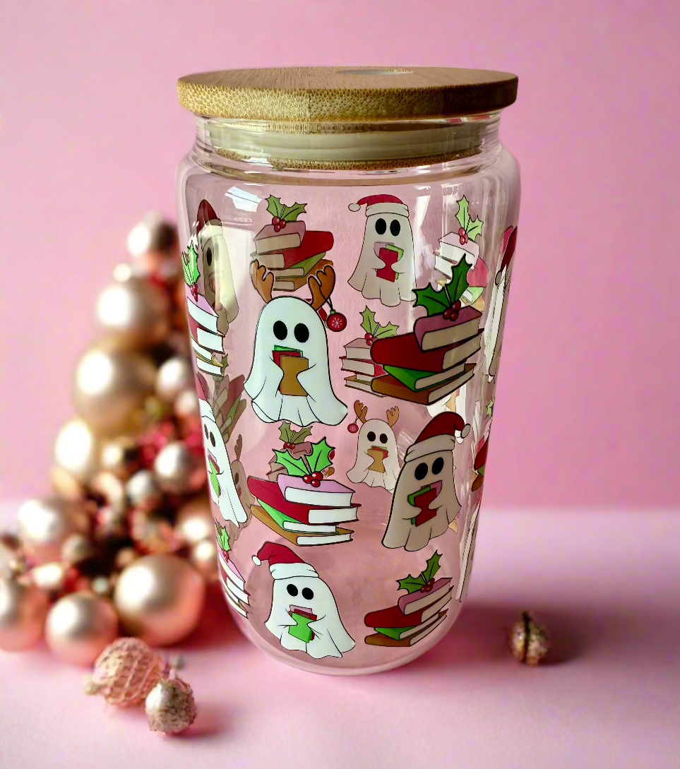 CAN GLASS CUP -BOOKISH CHRISTMAS BOO
