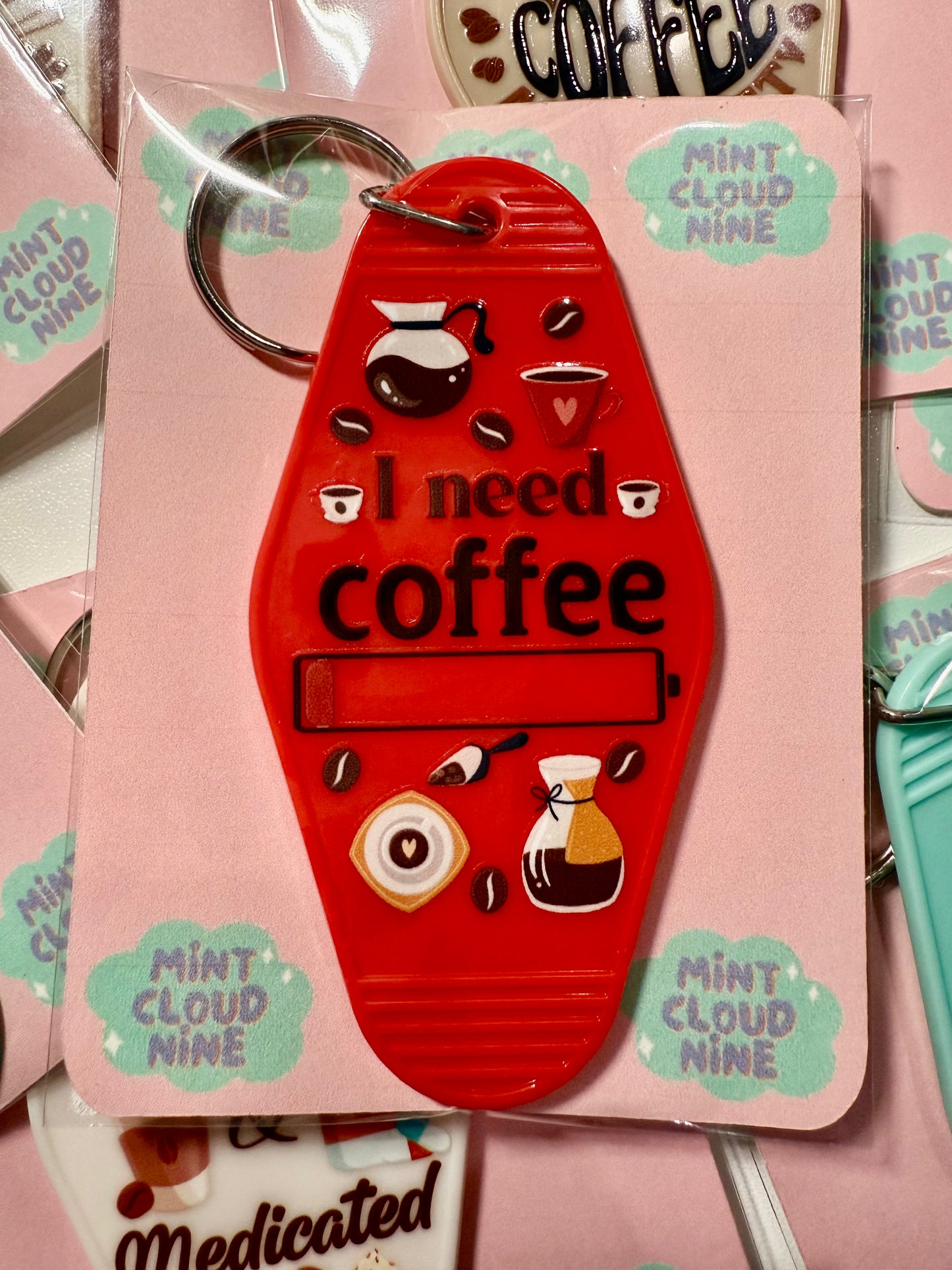 RETRO MOTEL KEYCHAIN - I NEED COFFEE