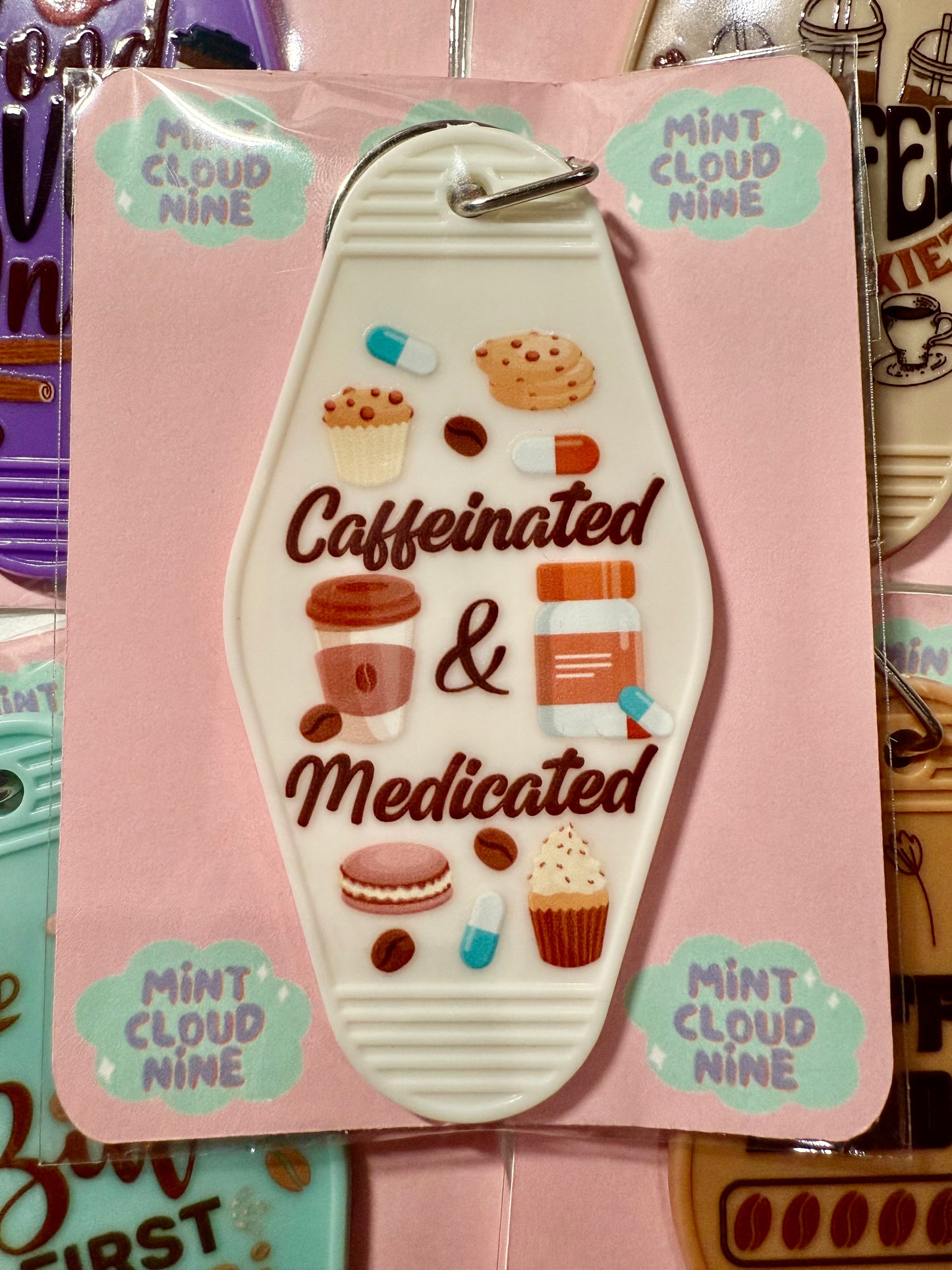 RETRO MOTEL KEYCHAIN - CAFFEINATED & MEDICATED