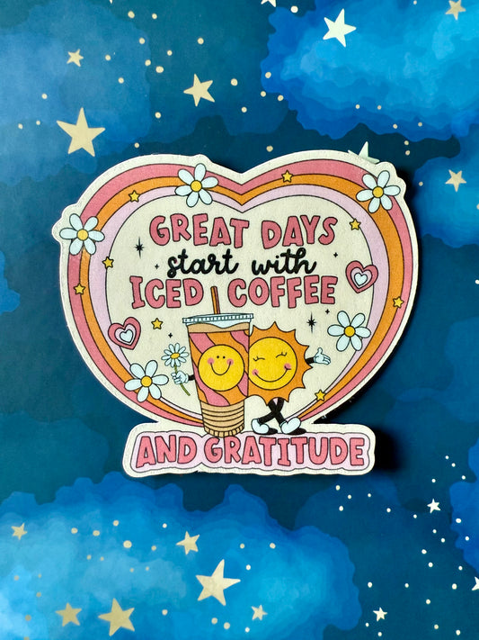 ICED COFFEE AND GRATITUDE STICKER - LARGE
