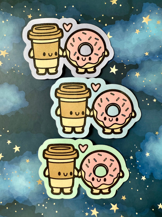 KAWAII COFFEE LOVES DONUT STICKER - LARGE