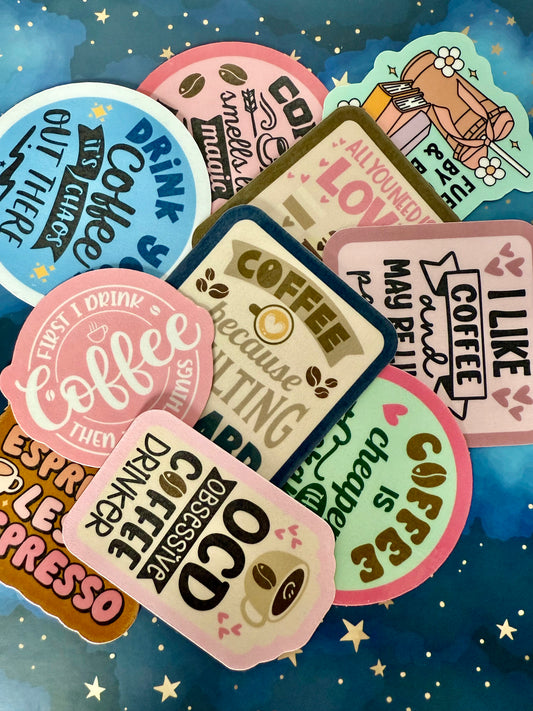 COFFEE QUOTES STICKER SET - 5 PACK