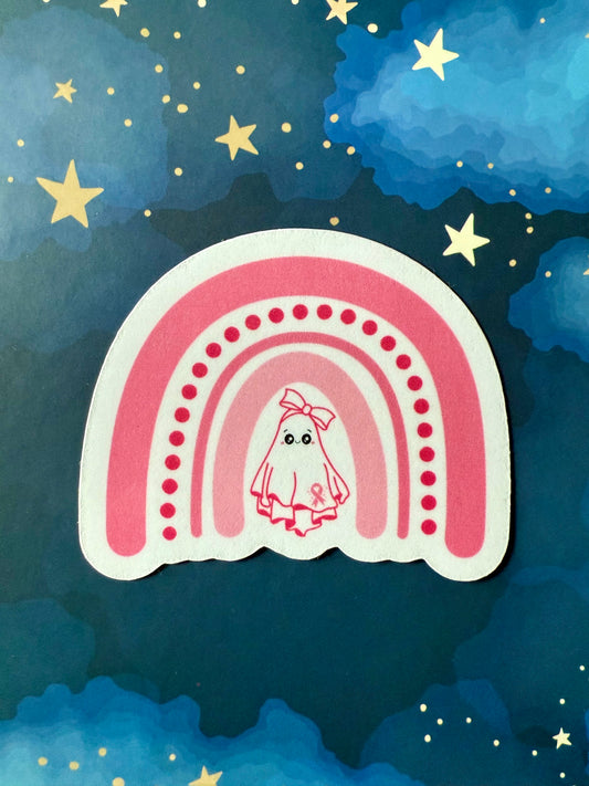 PINK RIBBON BOO RAINBOW STICKER - MEDIUM