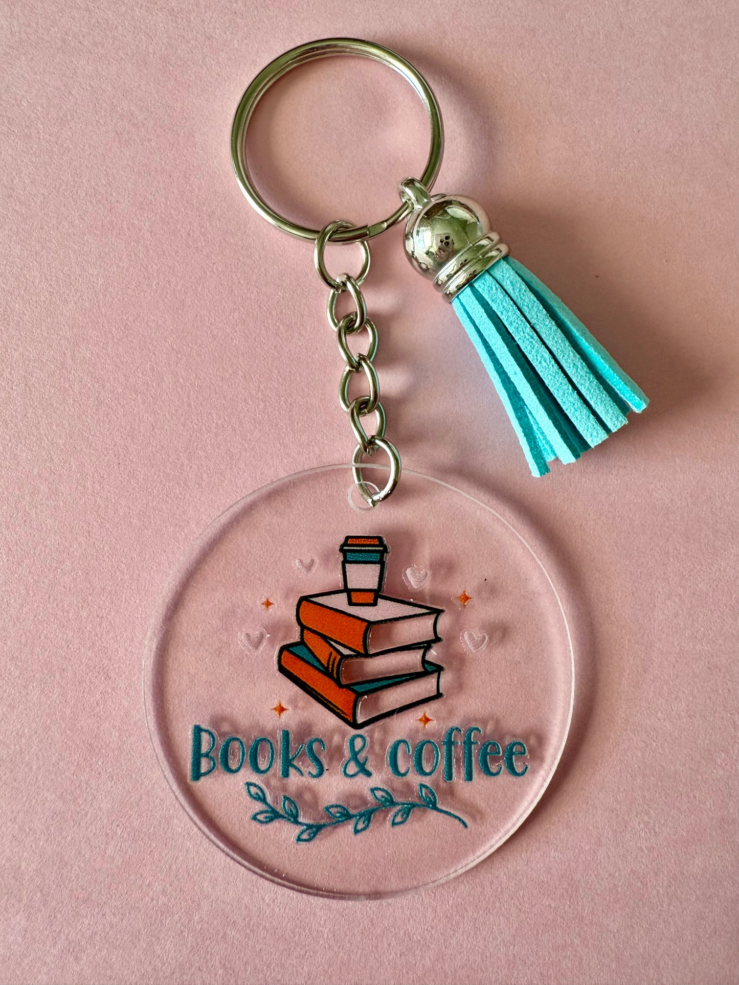 ACRYLIC CIRCLE KEYCHAIN - BOOKS & COFFEE