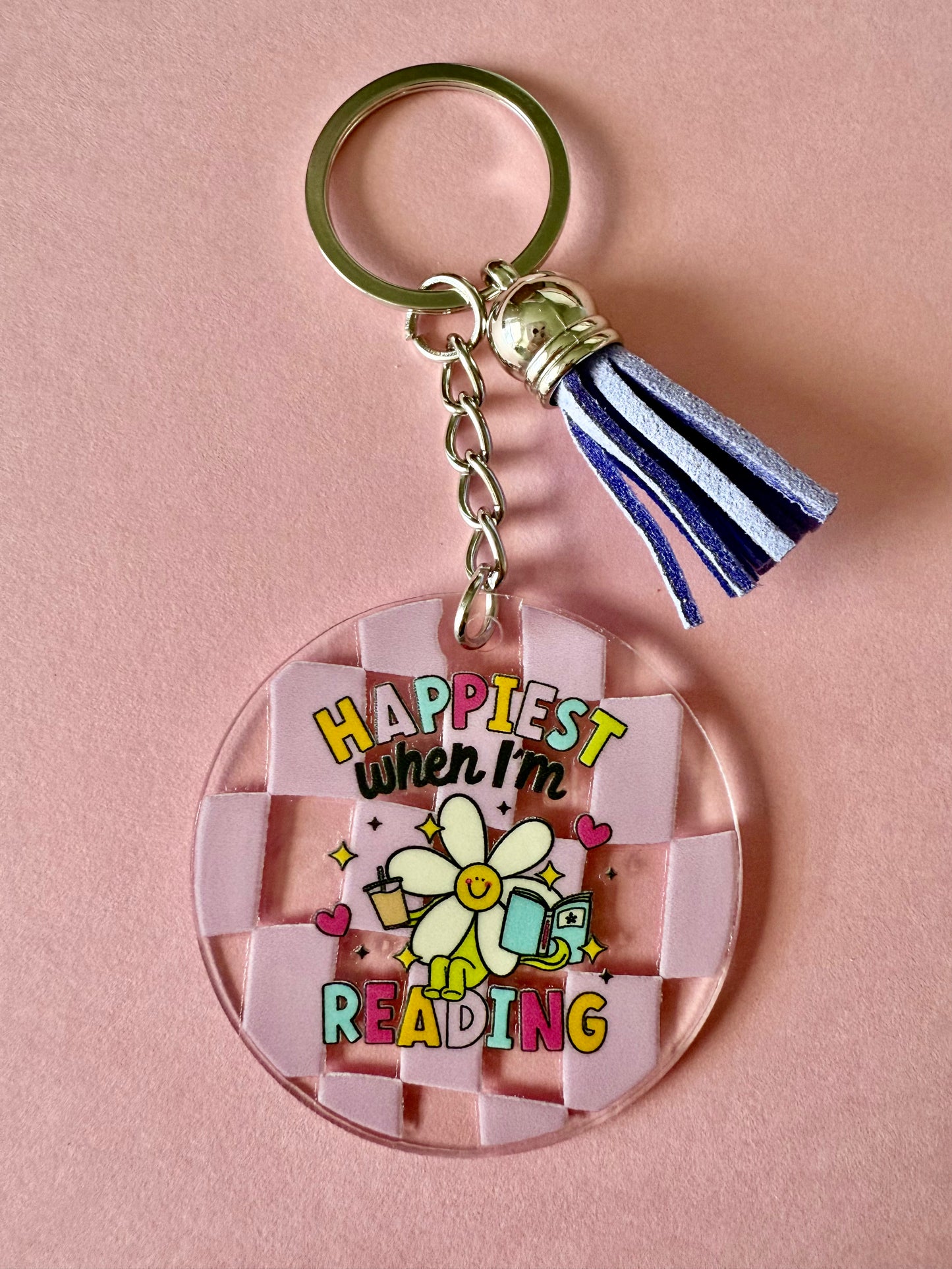 ACRYLIC CIRCLE KEYCHAIN - HAPPIEST WHEN I'M READING