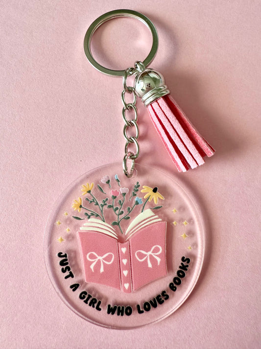 ACRYLIC CIRCLE KEYCHAIN - JUST A GIRL WHO LOVES BOOKS