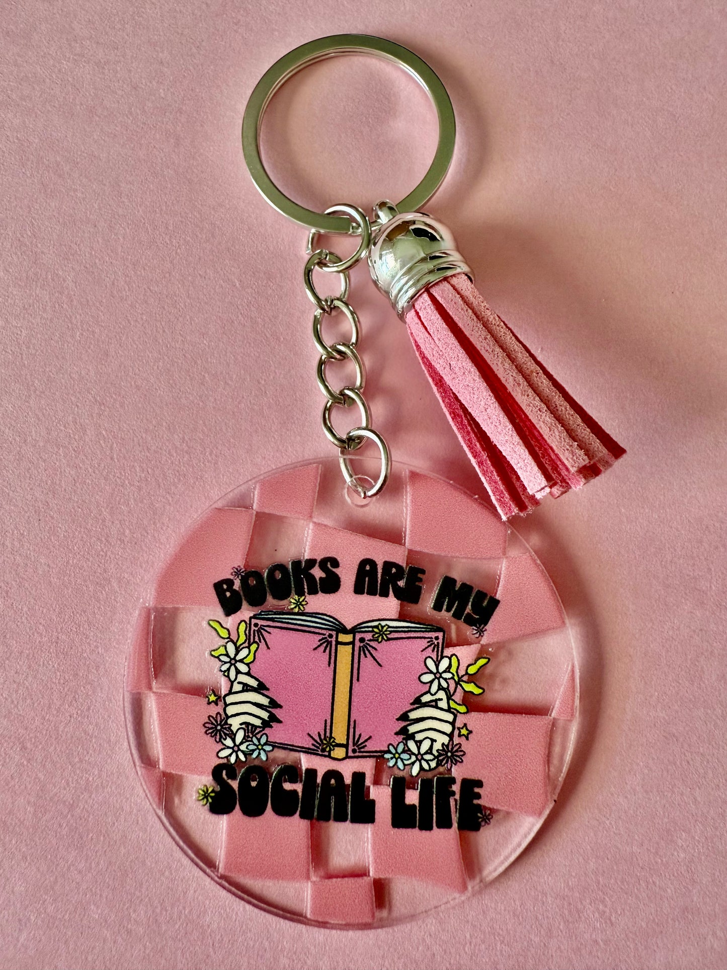 ACRYLIC CIRCLE KEYCHAIN - BOOKS ARE MY SOCIAL LIFE