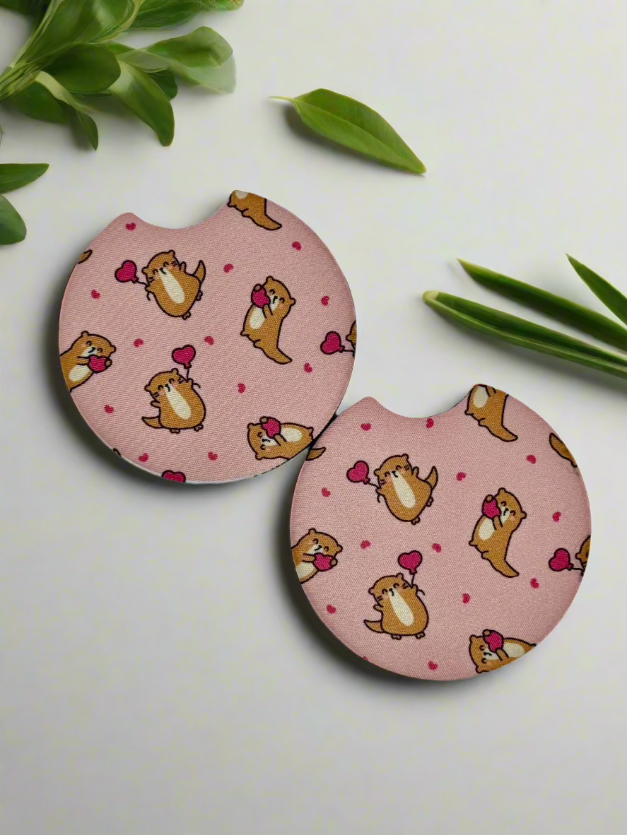 CAR COASTER SET - MY SWEET PINK OTTERS