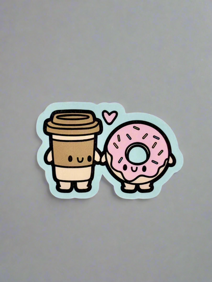 KAWAII COFFEE LOVES DONUT STICKER - LARGE