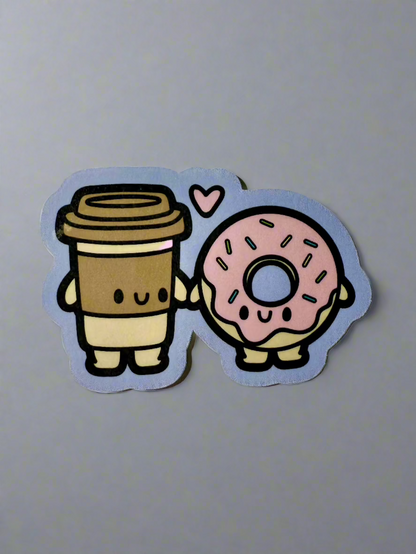 KAWAII COFFEE LOVES DONUT STICKER - LARGE