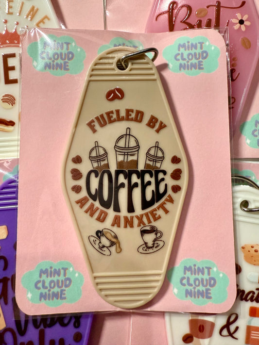 RETRO MOTEL KEYCHAIN - FUELED BY COFFEE & ANXIETY